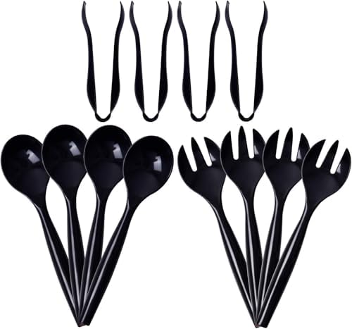 72pcs Black Plastic Serving Utensils Set for Parties & Buffet