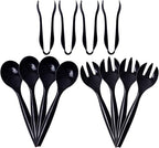 72pcs Black Plastic Serving Utensils Set for Parties & Buffet