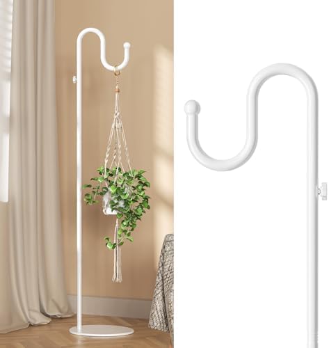 74" Shepherds Hook Stand: Hanging Bird Feeders, Plants, Wind Chimes, White in White