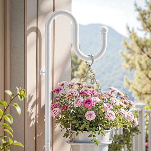74" Shepherds Hook Stand: Hanging Bird Feeders, Plants, Wind Chimes, White in White, alternate view 5