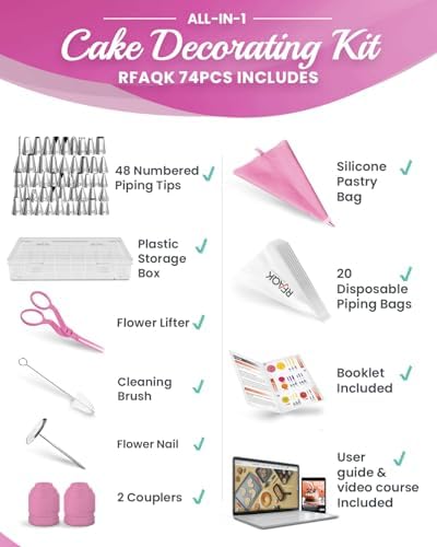 74PCs Icing Piping Bags and Tips Set for Beginners to Decorate Cake in Pink, alternate view 5