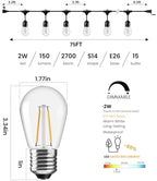 75 FT Outdoor String Lights 2W S14 LED Commercial Grade Waterproof, alternate view 2