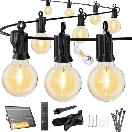 75FT 36LED Solar String Lights Outdoor with Remote & USB Port