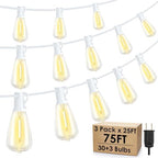 75FT(3x25FT) Outdoor String Lights, Patio Lights with 30+3 LED Dimmable Waterproof Connectable ST38 Bulbs for