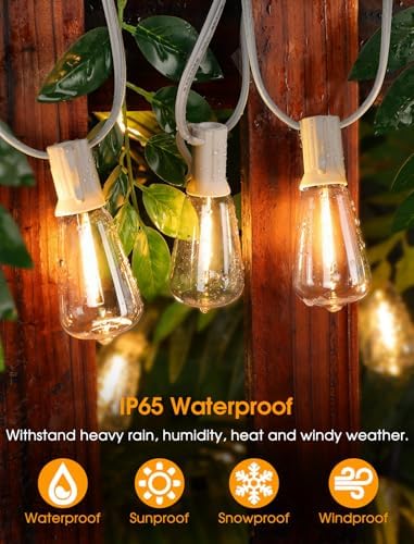 75FT(3x25FT) Outdoor String Lights, Patio Lights with 30+3 LED Dimmable Waterproof Connectable ST38 Bulbs for, alternate view