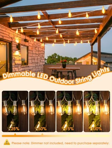 75FT(3x25FT) Outdoor String Lights, Patio Lights with 30+3 LED Dimmable Waterproof Connectable ST38 Bulbs for, alternate view