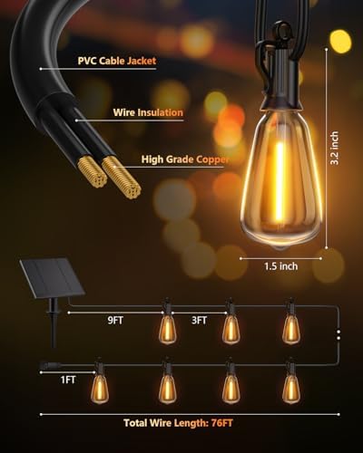 76FT Solar String Lights Outdoor, 23+1 Shatterproof LED Lights, alternate view 6