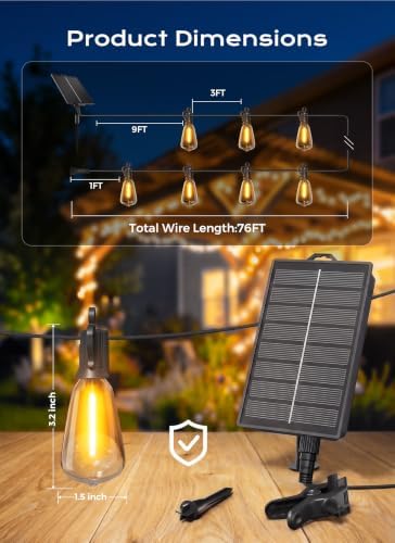 76FT Solar String Lights Outdoor Waterproof, Last 30+ Hrs Runtime, alternate view 6