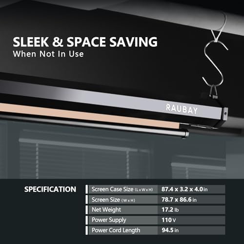 78.7" x 86.6" Motorized Pull Down Beige Screen, Wall Mount, alternate view 7