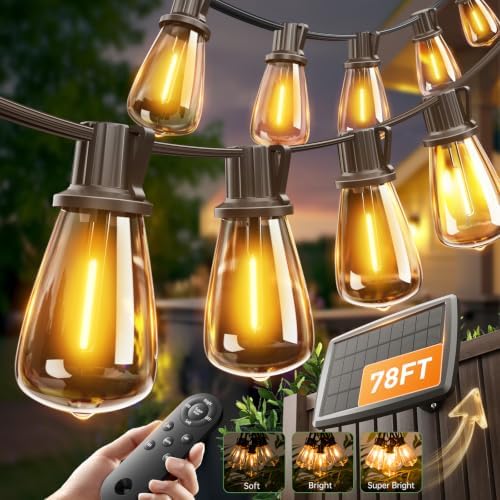78(72+6) FT Solar String Lights Waterproof with Remote USB, 24+2 LED