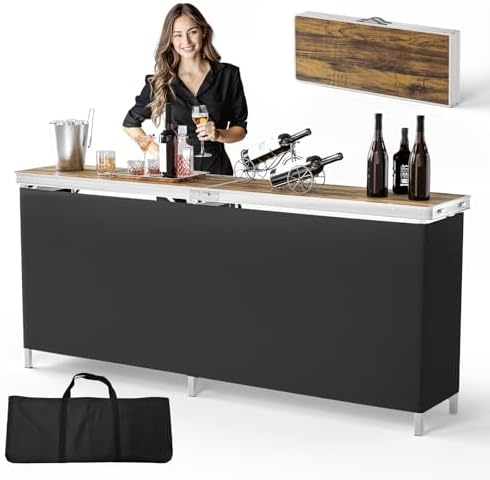 78" Portable Bar Table, 2-Tier Shelves, Mobile Bar Table for Events, Party, Camping, Picnic, Tradeshow, Indoor