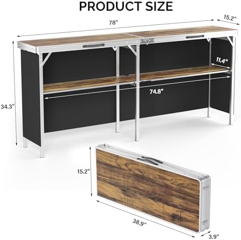 78" Portable Bar Table, 2-Tier Shelves, Mobile Bar Table for Events, Party, Camping, Picnic, Tradeshow, Indoor, alternate