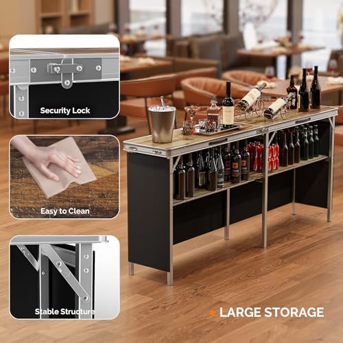 78" Portable Bar Table, 2-Tier Shelves, Mobile Bar Table for Events, Party, Camping, Picnic, Tradeshow, Indoor, alternate