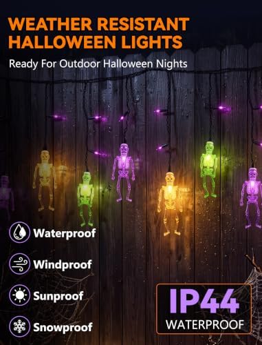 7FT 10 LED Halloween Skull Curtain String Lights, 15 Purple Bulbs, Plug in, alternate view 3