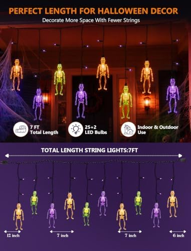 7FT 10 LED Halloween Skull Curtain String Lights, 15 Purple Bulbs, Plug in, alternate view 4
