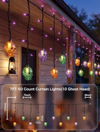 7FT 50 Count LED Halloween Skull Curtain Lights, Plug-in, alternate view 2