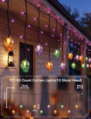 7FT 50 Count LED Halloween Skull Curtain Lights, Plug-in, alternate view 2