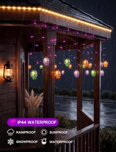 7FT 50 Count LED Halloween Skull Curtain Lights, Plug-in, alternate view 3