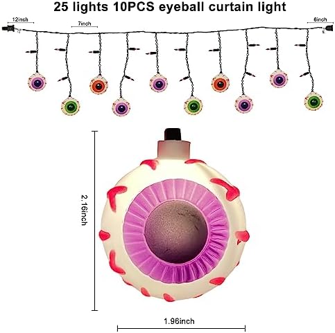 7FT Halloween Eyeball Curtain Lights, 25 LED Bulbs, Plug in in Multicolor Eyeball, alternate view 2