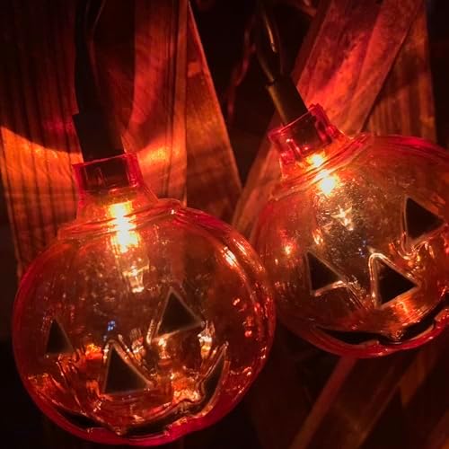 7FT Halloween Pumpkin Curtain Lights, 25 LED Bulbs, Plug in in Orange Pumpkin, alternate view 4