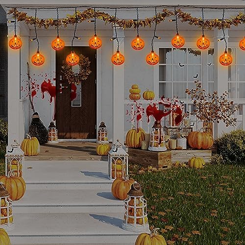 7FT Halloween Pumpkin Curtain Lights, 25 LED Bulbs, Plug in in Orange Pumpkin, alternate view 5