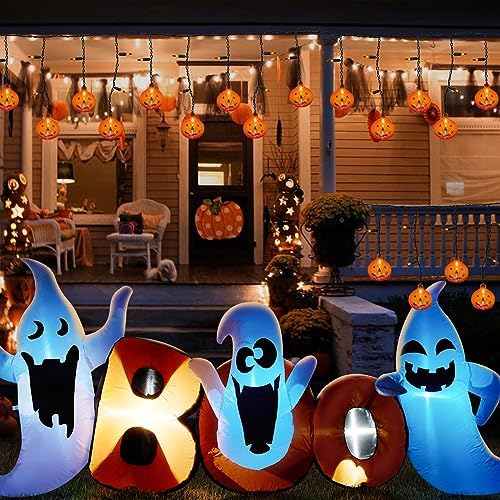 7FT Halloween Pumpkin Curtain Lights, 25 LED Bulbs, Plug in in Orange Pumpkin, alternate view 7
