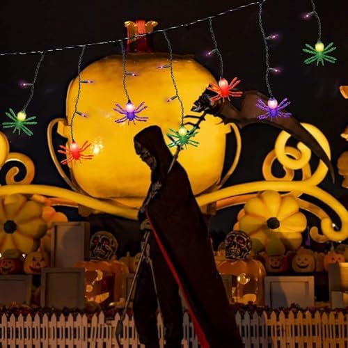 7FT Halloween Spider Curtain Lights, 25 LED Bulbs, Plug in in Multicolor Spider, alternate view 4
