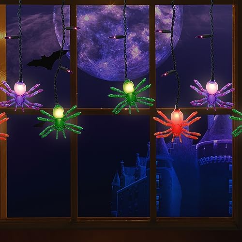 7FT Halloween Spider Curtain Lights, 25 LED Bulbs, Plug in in Multicolor Spider, alternate view 5