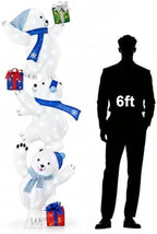 7FT Lighted Stacked Polar Bear Christmas Decor,120 LED Pre‐lit Polar Bear