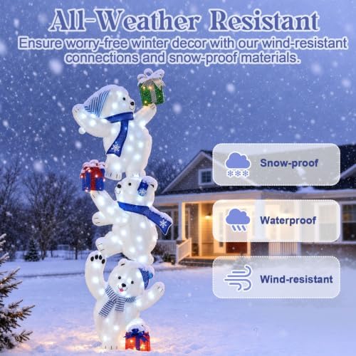 7FT Lighted Stacked Polar Bear Christmas Decor,120 LED Pre‐lit Polar Bear, alternate view 6