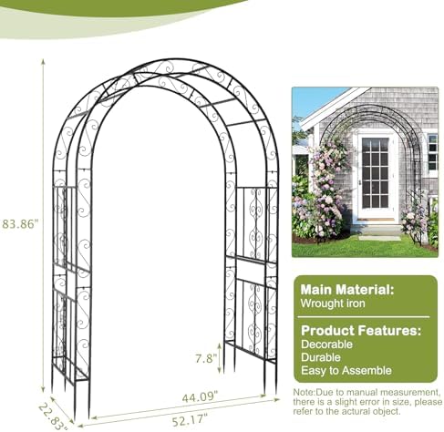 7FT Metal Garden Arch Arbor, Black Trellis Frame, alternate view 3