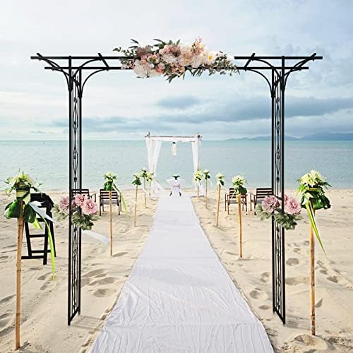 7FT Metal Garden Arch Trellis, Heavy Duty Metal Garden Arbor with Stakes for Climbing Plants Outdoor Patio, alternate view 3