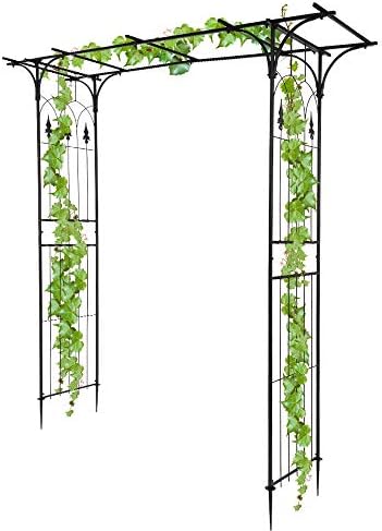 7FT Metal Garden Arch Trellis, Heavy Duty Metal Garden Arbor with Stakes for Climbing Plants Outdoor Patio