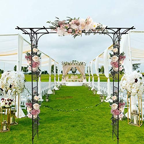 7FT Metal Garden Arch Trellis, Heavy Duty Metal Garden Arbor with Stakes for Climbing Plants Outdoor Patio, alternate view 2