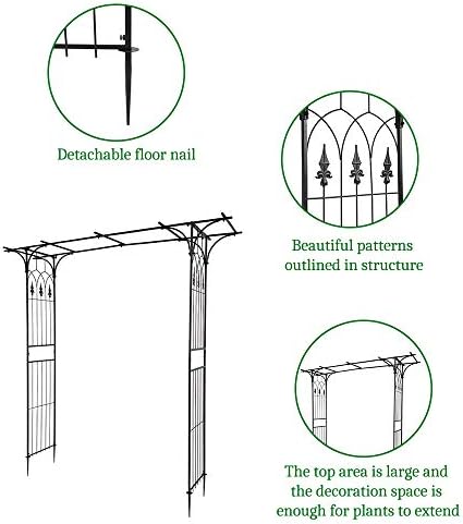 7FT Metal Garden Arch Trellis, Heavy Duty Metal Garden Arbor with Stakes for Climbing Plants Outdoor Patio, alternate view 4