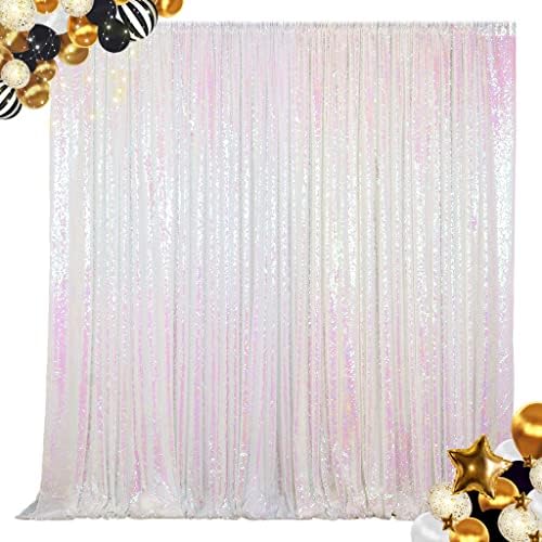 7FTX7FT Iridescent White Sequin Backdrop | Glitter Wedding Photo Booth Background | Sparkly Shimmer Baby Shower
