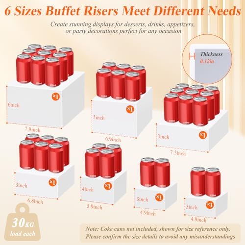 7Pcs White Acrylic Buffet Risers with Mini Sign and Marker, Food Display Risers for Party Catering Dessert, alternate view 2