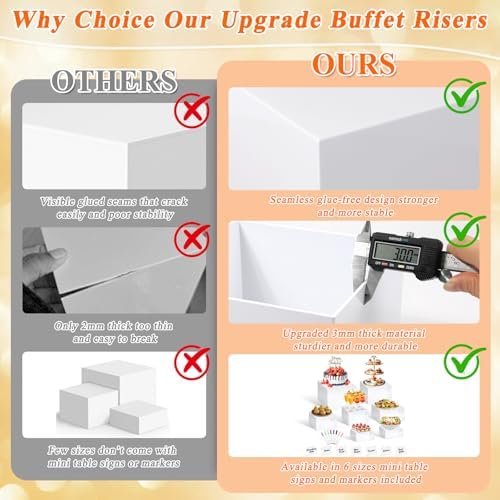 7Pcs White Acrylic Buffet Risers with Mini Sign and Marker, Food Display Risers for Party Catering Dessert, alternate view 3