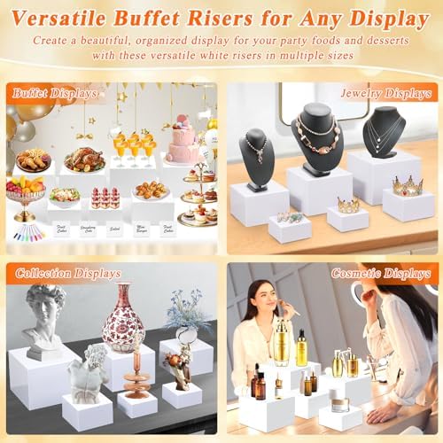 7Pcs White Acrylic Buffet Risers with Mini Sign and Marker, Food Display Risers for Party Catering Dessert, alternate view 4