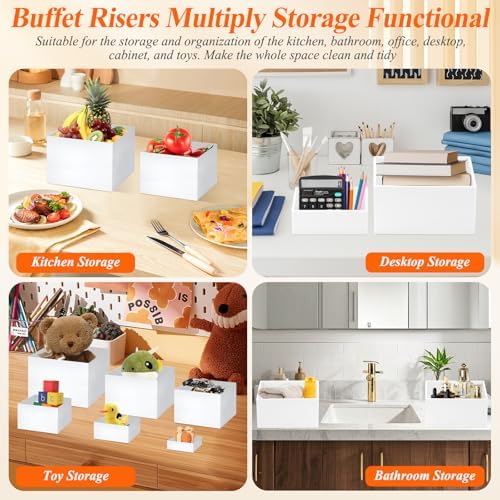7Pcs White Acrylic Buffet Risers with Mini Sign and Marker, Food Display Risers for Party Catering Dessert, alternate view 5