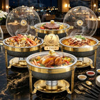 7QT Black Gold Chafing Dishes for Buffet, 4 Pack Maifanite-Coated Chafer in Black