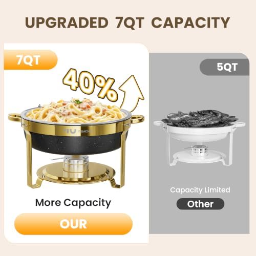 7QT Black Gold Chafing Dishes for Buffet, 4 Pack Maifanite-Coated Chafer in Black, alternate view 3