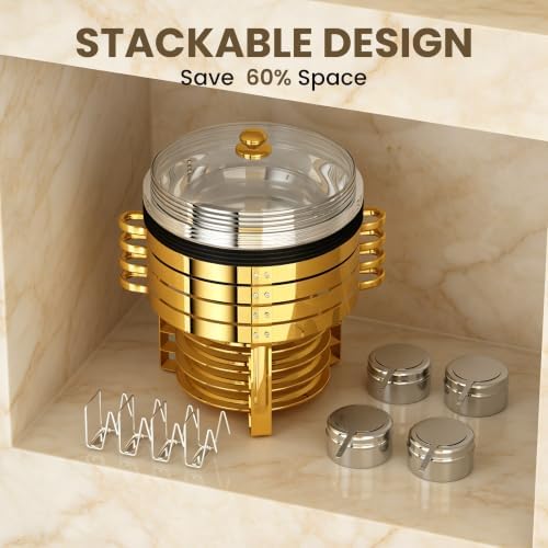 7QT Black Gold Chafing Dishes for Buffet, 4 Pack Maifanite-Coated Chafer in Black, alternate view 4