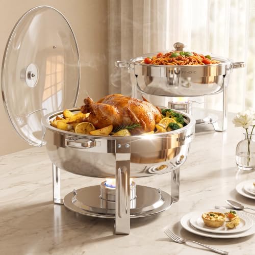 7QT Chafing Dishes for Buffet 2 Pack Silver Round Chafer Set