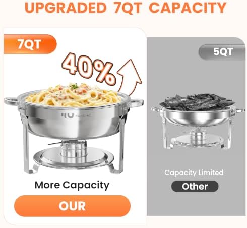 7QT Chafing Dishes for Buffet 2 Pack Silver Round Chafer Set, alternate view 2