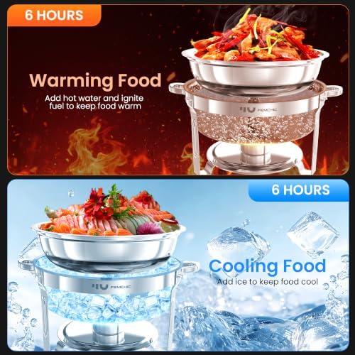 7QT Chafing Dishes for Buffet 2 Pack Silver Round Chafer Set, alternate view 3
