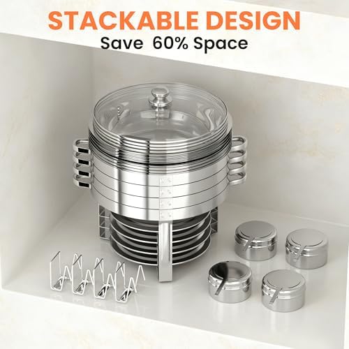 7QT Chafing Dishes for Buffet 2 Pack Silver Round Chafer Set, alternate view 4