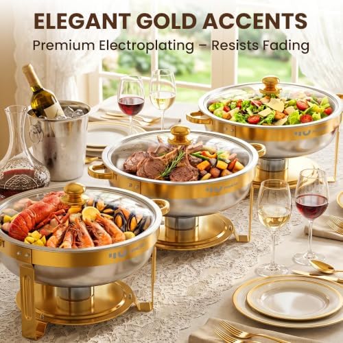 7QT Gold Chafing Dishes for Buffet, 2 Pack Round Chafer Set, alternate view 3
