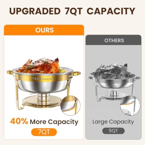 7QT Gold Chafing Dishes for Buffet, 2 Pack Round Chafer Set, alternate view 4