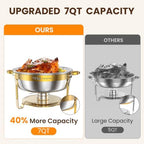 7QT Gold Chafing Dishes for Buffet, 2 Pack Round Chafer Set, alternate view 4